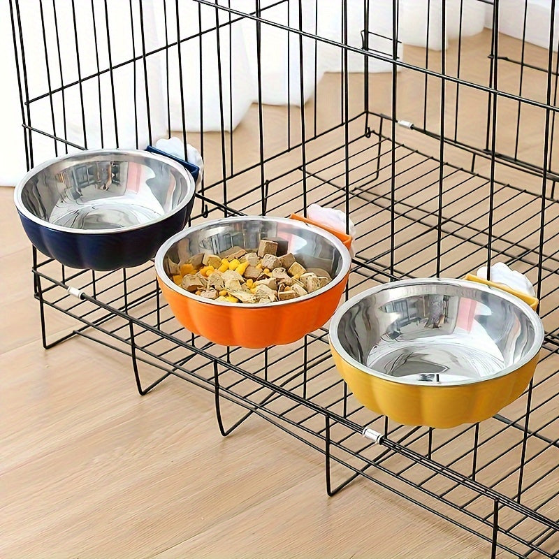 Pumpkin Shaped Stainless Steel 1pc Hanging Pet Food Bowl - Movable And Lifting Carrier Bowl For Rabbit, Mouse, Hamster, Bird, Squirrel, Cat - Pet Feeding Supplies