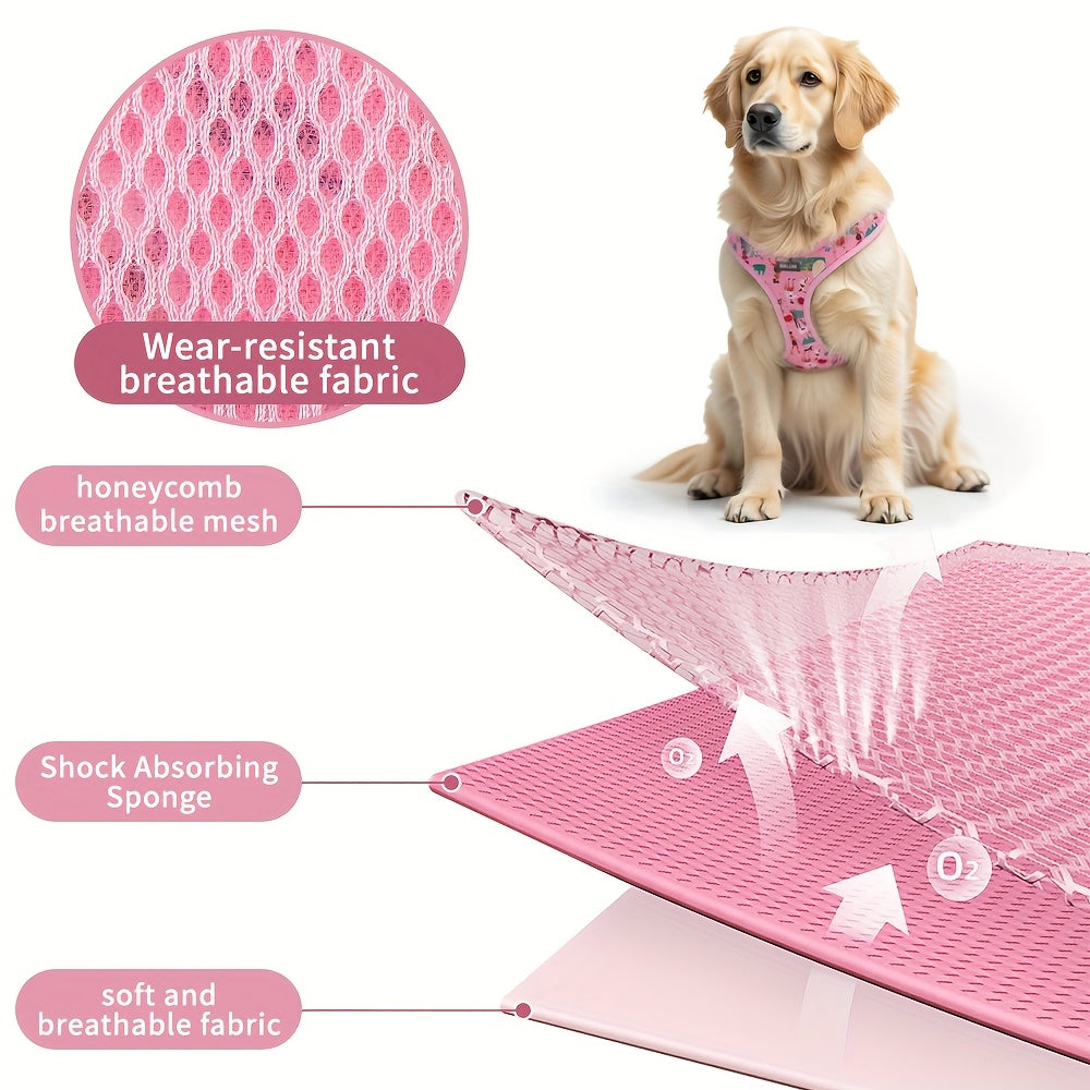 [Dog Walking] 6pcs Pink Love World Dog Walking Gear Set | Adjustable Pet Harness, Leash, Collar, Bow, Flag, Waste Bag Holder | Polyester Fiber | 4 Ft Leash, Uncharged | for Small to Large Dogs | Without Battery