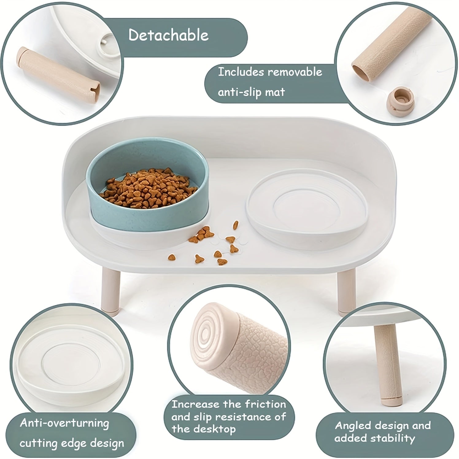 [Durable Pet Feeding Station] Durable Multifunctional Pet Feeding Station | Double Bowls for Cat and Dog | Neck Protection Design | Non-Slip Spill-Resistant Base | Easy to Clean for Small and Medium Pets