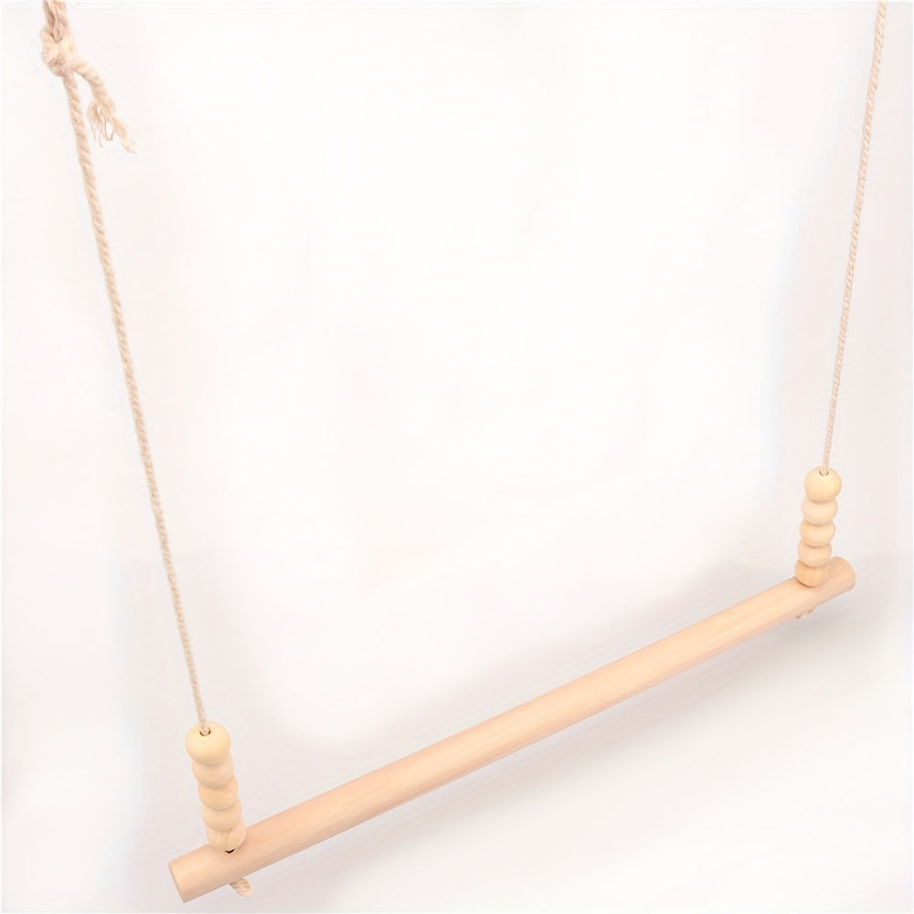 [1pc Natural Wood Bird Swing] 1pc Natural Wood Bird Swing Toy with Beads - Ideal for Parrots, Chickens & Roosters | Durable Suspension Bridge Perch for Pet Birds | Random Wood Texture & Color, Bird Toys