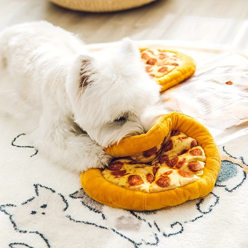 1pc Interactive Pizza-Shaped Plush Chew Toy for Dogs, Durable Squeaky Pet Toy for Interactive Play