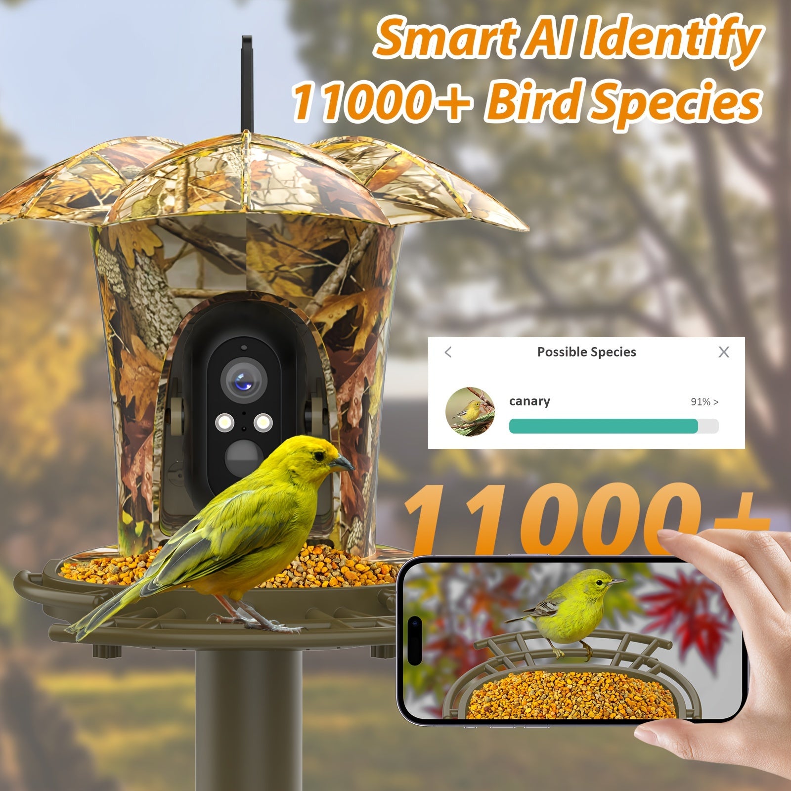 [Intelligent Bird Feeder Camera] 1080P Intelligent Bird Feeder Camera - Automatic Bird Camera Capture with 6W Solar Panel and 64G Memory Card - Suitable for Bird Enthusiasts and Wild Bird Viewing