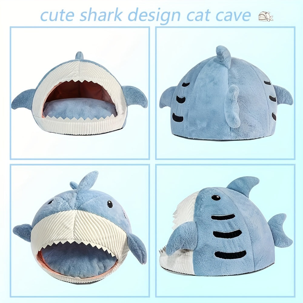 1pc, Shark-Shaped Pet Bed For Cats & Small Dogs, Cozy Cave With Non-Slip Bottom And Washable Cushion, Cute & Warm Indoor Nest