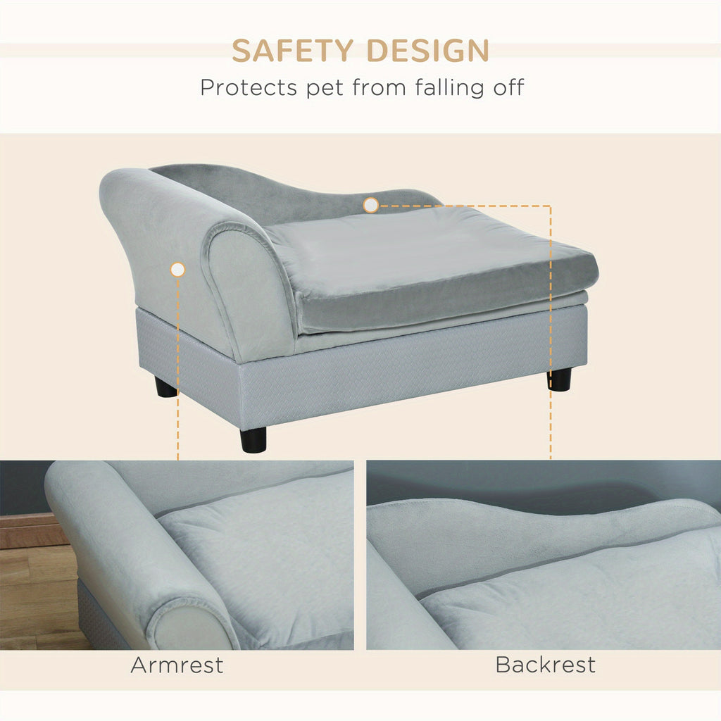 PawHut Luxury Fancy Dog Bed for Small Dogs with Hidden Storage - Soft 3" Foam, Cushy Dog Sofa Bed - Modern Pet Furniture for Puppies and Little Breeds - Gray - For Small Dog Breeds - Perfect Gift for Dog Lovers
