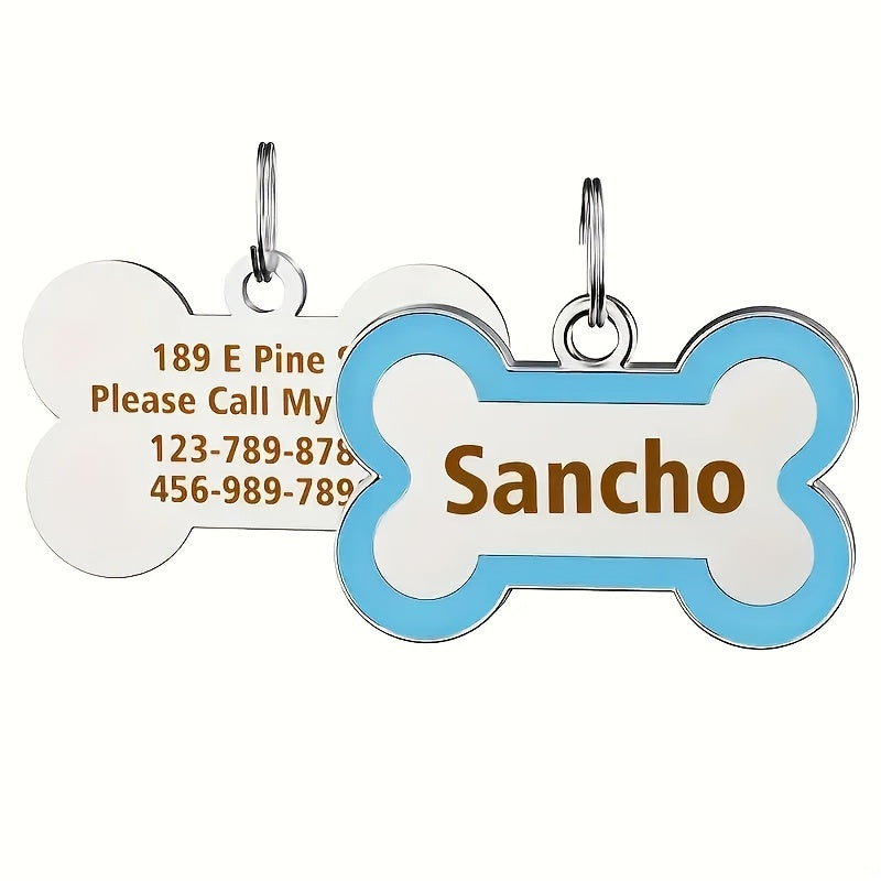 [Anti-Loss Footprint Metal Decorative] Personalized Cortical Dog Collar with Bone-shaped Dog Tag, Double-sided Carved Pet Name and Phone Cat ID Tag, Anti-Loss Footprint Metal Decorative Pet Collar, Dog and Cat Fashion Accesso