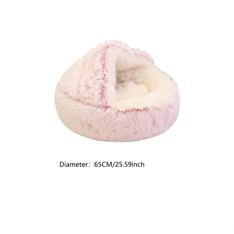 [Cozy Plush Donut Bed] Cozy Plush Donut Pet Bed - Easy Clean, Non-Slip Bottom Comfort Nest for Cats & Small Dogs