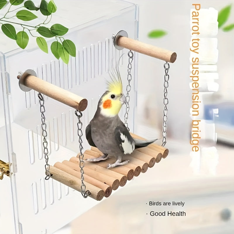 1pc Wooden Swing Parrot Toy For Climbing And Playing Bird Cage Accessories