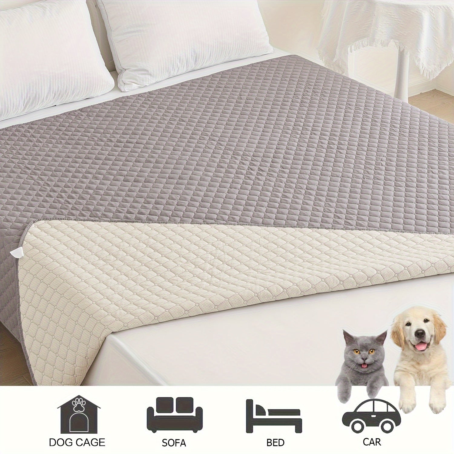 Waterproof Pet Bed Mat for Medium & Large Dogs - Non-Slip, Odor-Resistant Sofa Protector with Plaid Polyester Fill, Machine Washable, Pet Furniture Protection, Urine-proof, Car Mat