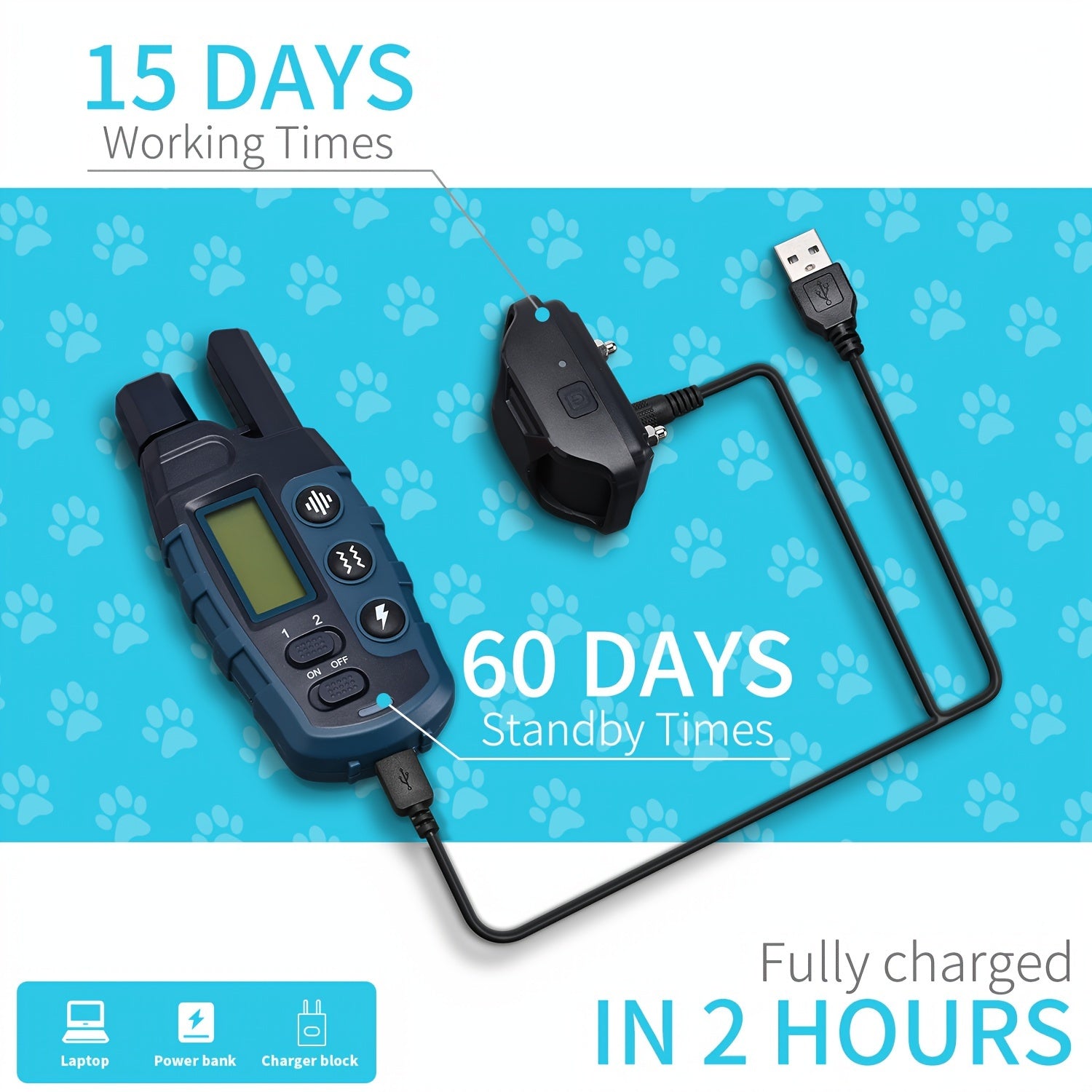 Adjustable Nylon Dog Training Collar with Remote, Electronic Rechargeable Pet Collar for Small to Large Dogs 5lbs to 120lbs, 24 Inch Strap, Waterproof and Shock-Proof