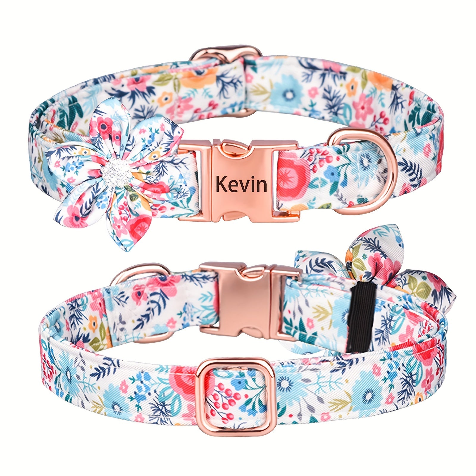 For Large Medium Small Dogs, Rhinestone Six Petal Flower Custom Dog Collar, Anti-Lost Floral Pattern Pet Collar