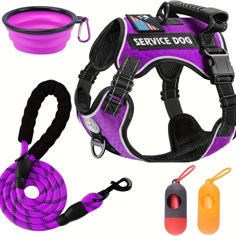 Heavy Duty Dog Harness And Leash Set With Poop Bag Dispenser And Bowl