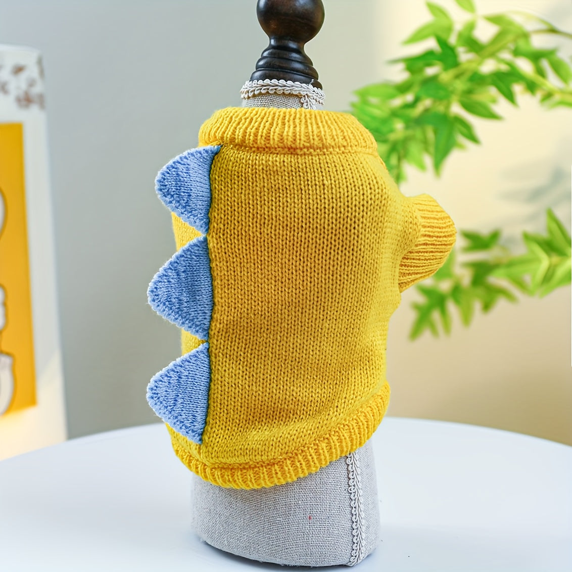 Small Breed Dinosaur Costume Dog Sweater - Yellow Acrylic Knit Pullover for Teddy, Pomeranian, Bichon, Poodle - Warm Autumn and Winter Pet Apparel