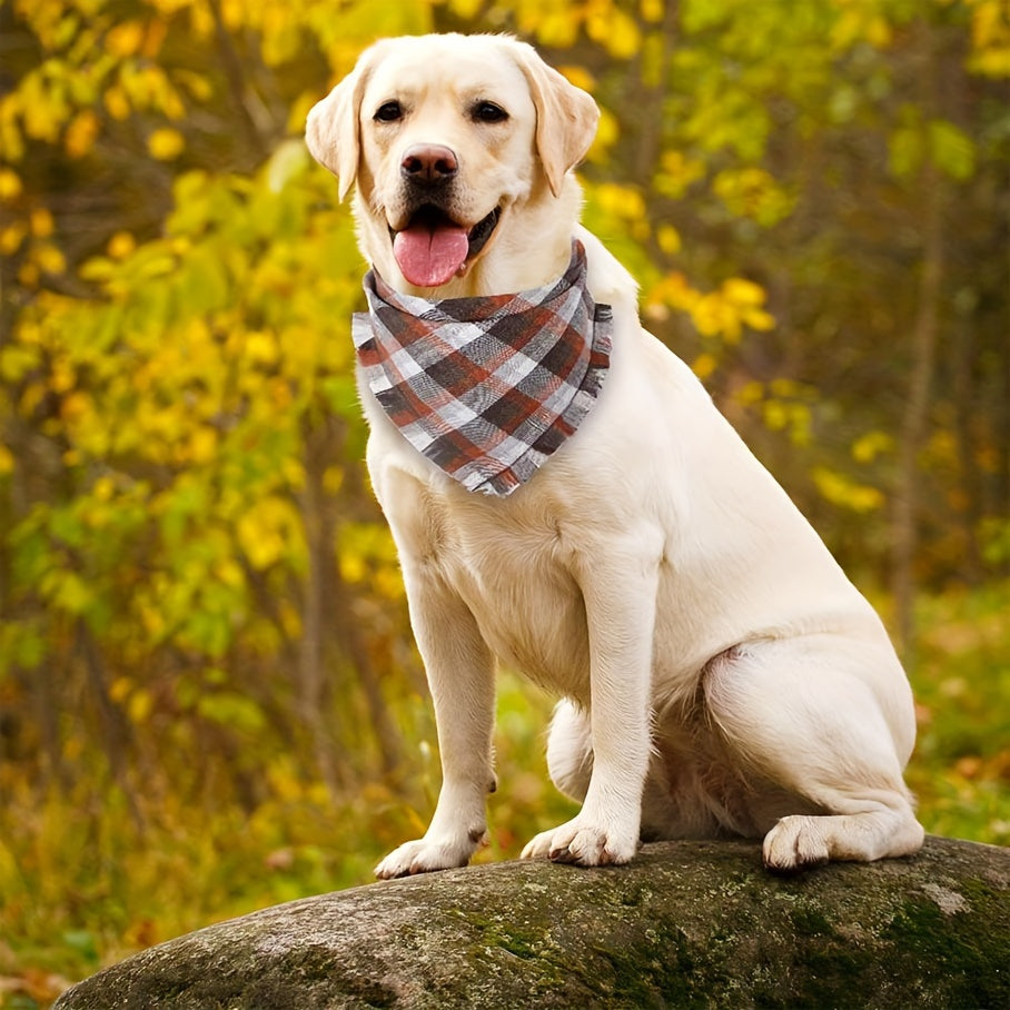 Stylish Plaid Dog Bandana Scarf with Tassel Edge - Fashionable, Trendy, and Adjustable Design for Small to Medium Dogs - Perfect Pet Apparel Accessory for Halloween, Thanksgiving, and Everyday Wear
