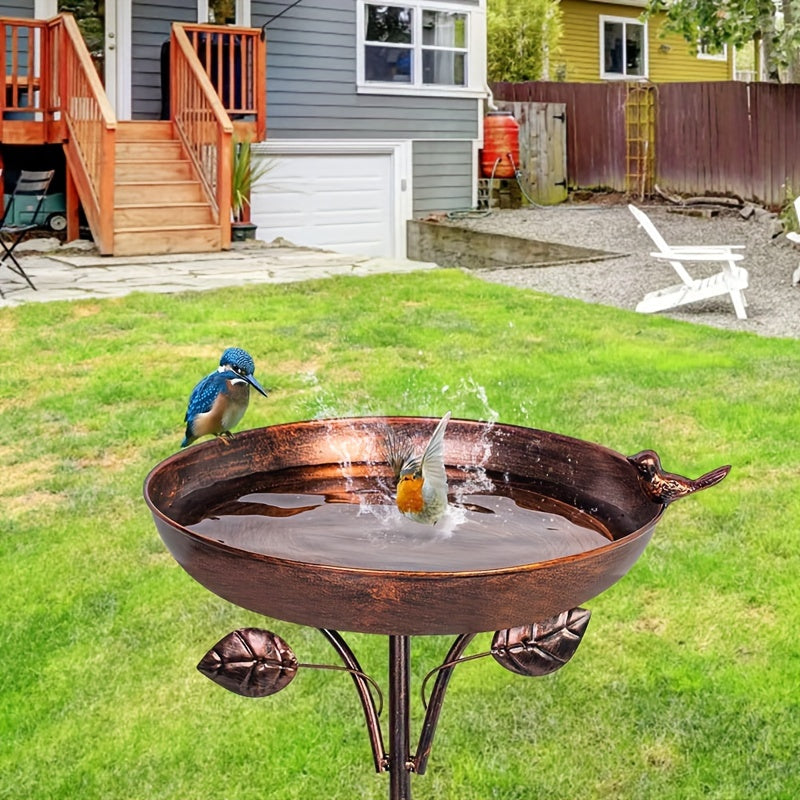 Garden Metal Bird Bath 12" Bird Bath Bowl with 5 Prongs Base Stake, Vintage Bird Baths for Outdoors Cast Iron Birdbath Standing Bird Feeder Bath