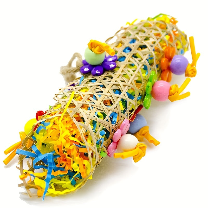 3pcs Colorful Rattan Parrot Toy Set - Shredded Paper Fun, Natural Rattan Ball, Bird Cage Pendant Accessories - Perfect for Budgerigar, Peony, Cockatiel Birds