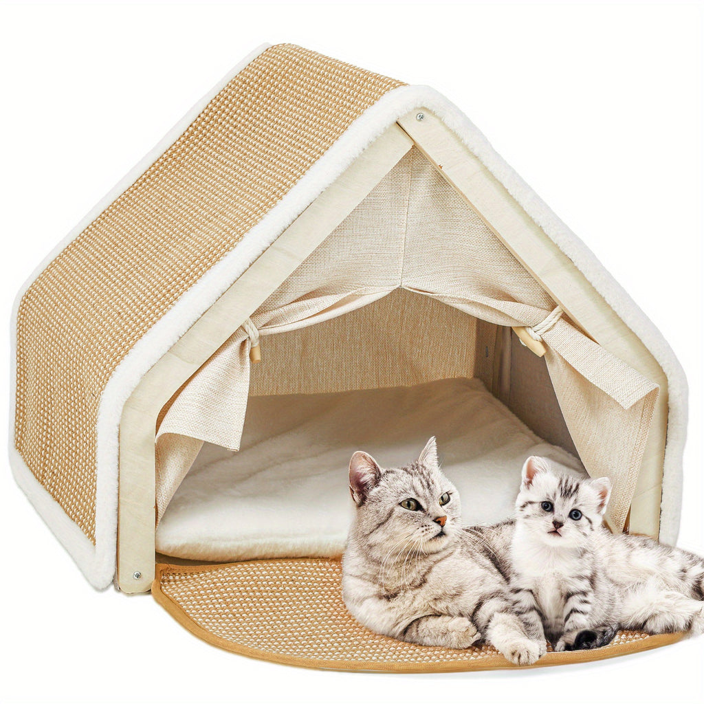 19.68" Super Large Sisal Cat Tent Villa - Four-Season Semi-Enclosed Cat Bed with Removable Natural Sisal Scratching Board, Anti-Chip Design & Polyester Fill for Cozy Comfort, Pet Relaxation Spot, Vibrant Home Decor, Durable P