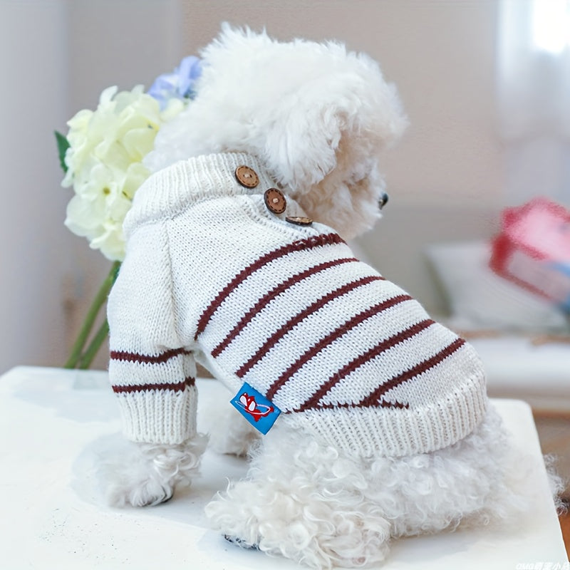 Pawsome Style, Chic French Stripe Knit Sweater for Small Dogs & Cats - Cozy Pullover Pet Apparel for Bichon, Pomeranian, Teddy - Autumn/Winter Collection