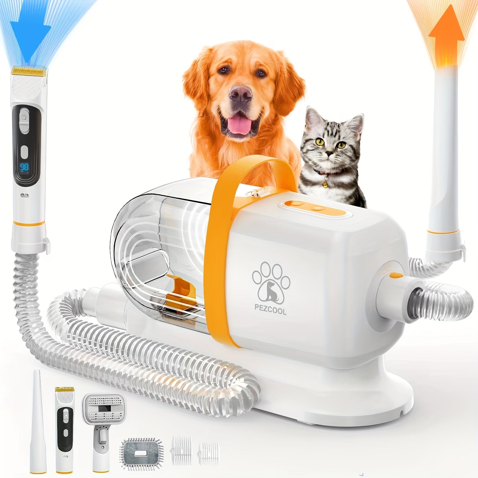 8-in-1 Pet Grooming Vacuum & Dog Hair Vacuum, 12000Pa Powerful Dog Vacuum For Shedding Grooming Hair, 2.2L Large Dust Cup, Low Noise, 3 Suction Levels, 6 Grooming Tools, Home Cleaning, Without Battery