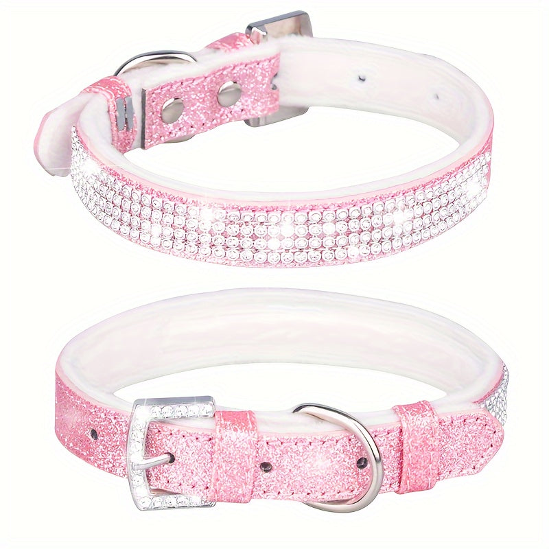 [1 Adjustable Rhinestone Dog Collar] 1pc Pet Collar, Bling Rhinestone Dog Collar, Adjustable Soft Lining Puppy Necklace For Small And Medium Dogs