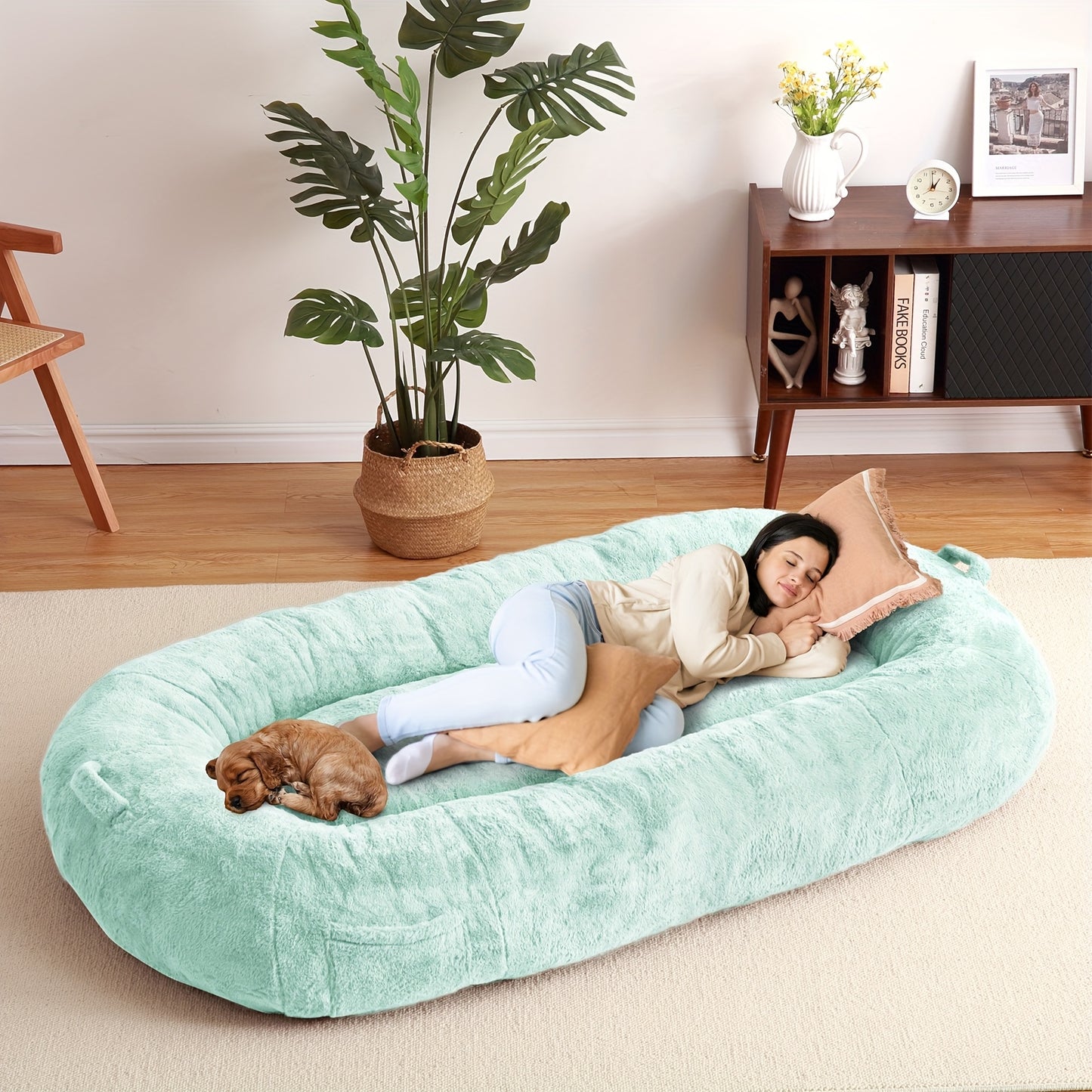 MERXENG Human Size Dog Bed for Adult People, 71"x43.3"x10" Large Dog Bed for Men and Women, Washable Giant Dog Bed for Pets and All People, Anti Slip Human Dog Bed with Storage Pocket