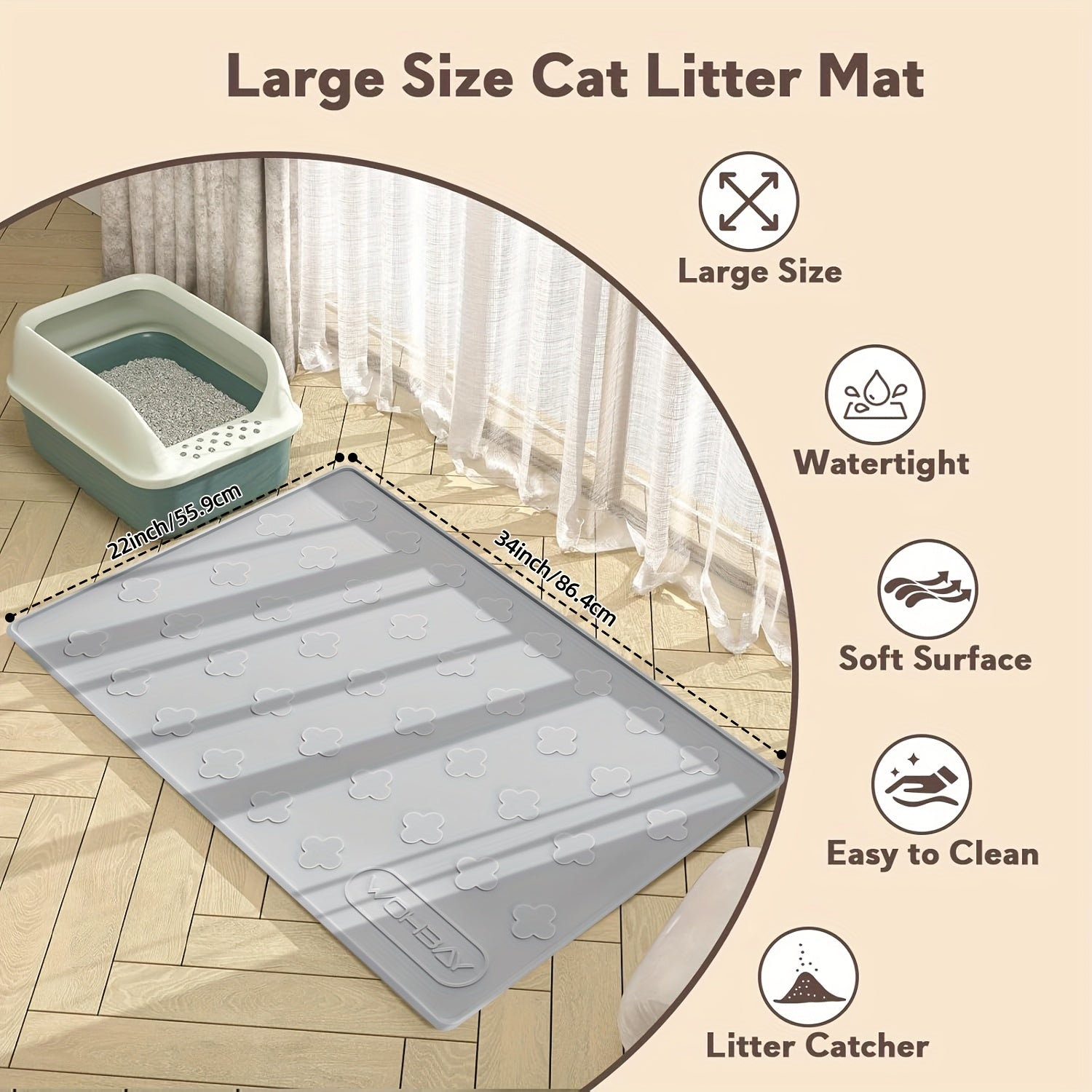 3-in-1 Washable Silicone Cat Litter & Food Mat - XXL Large Waterproof Non-Slip Floor Protector, Raised Edges Pet Feeding Tray, Foldable Litter Trapping Mat for Cats, Easy Clean Kibble & Crumbs Proofing System (Fits Litter Box