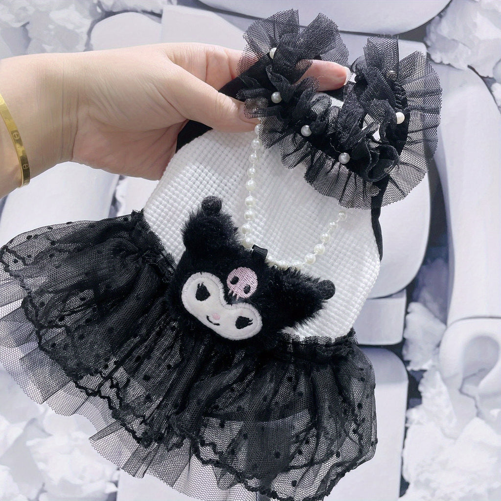 [Kuromi Dog Costume Dress] Kuromi Dog Costume Dress - Cute Kawaii Outfit for Small/Medium Pomeranian, Chihuahua, Shih Tzu Puppies - Black & White Pet Apparel, Halloween Dog Costume, Christmas Dog Clothes