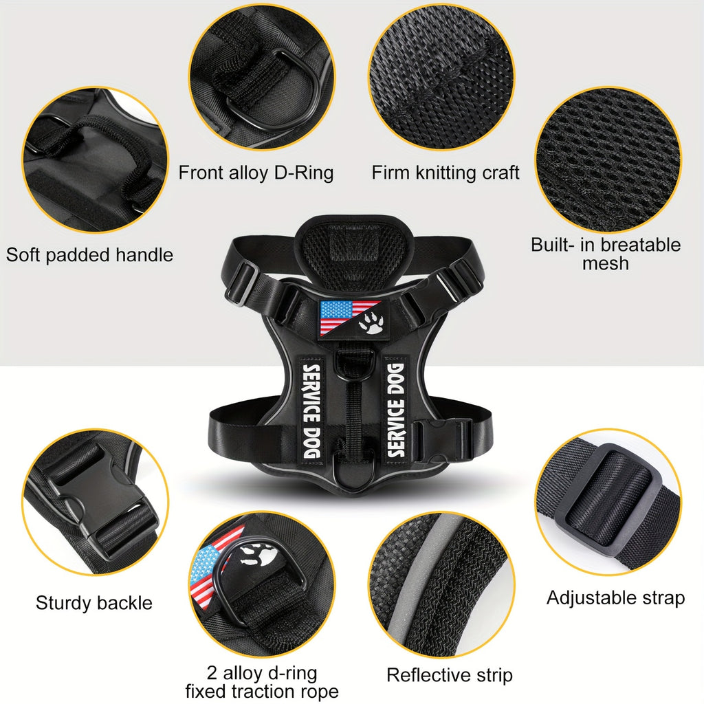 5-PCS Reflective Service Dog Harness Vest - Adjustable Soft Oxford Pet Harness with Inner Layer Mesh, Easy Control, Breathable, Comfortable, Durable for Small, Medium, Large Dogs with Random Buckle