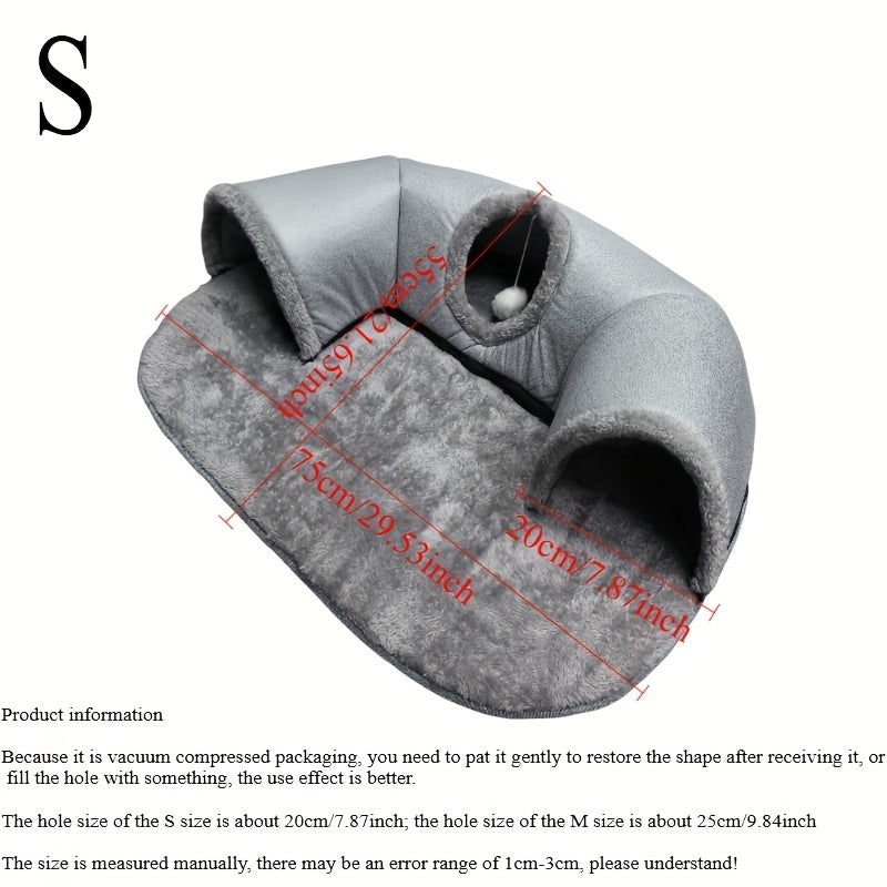 [Cozy Cat Tunnel] 3-in-1 Soft Polyester Cat Tunnel Bed & Playhouse | Cozy Hideout for Small Cats & Rabbits up to 8kg, Anti-Slip Bottom & Easy-Clean Design, Durable Pet Furniture