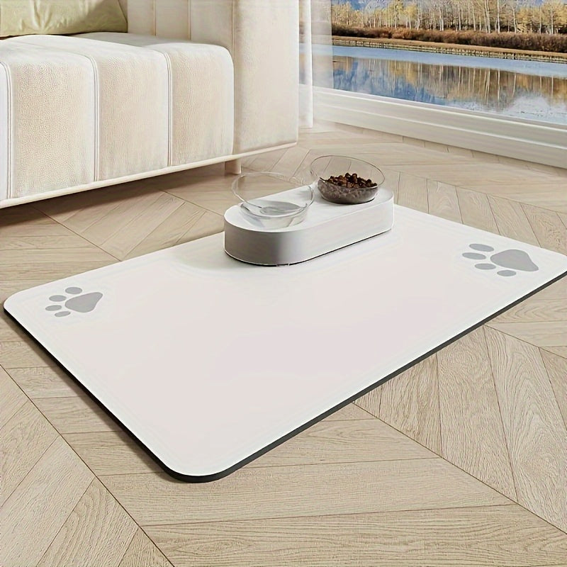 1pc Non-Slip PawPals Dog Feeding Mat with Cartoon Paw Prints - Waterproof, Absorbent, Quick-Dry, Easy to Clean Diatom Mud & Rubber Pet Feeding Pad for Dogs - Ideal for Messy Eaters