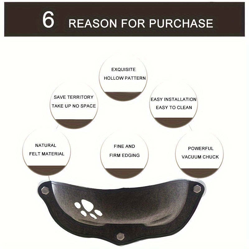 [1pc Window Cat Bed] 1pc Durable Polyester Fiber Crescent Window Cat Bed with Strong Suction Cups | Window Hanging Perch, Removable Pet Bed for Small & Medium Cats, No Assembly Needed | Sunbathing & Sleeping Spot, Ideal Gift