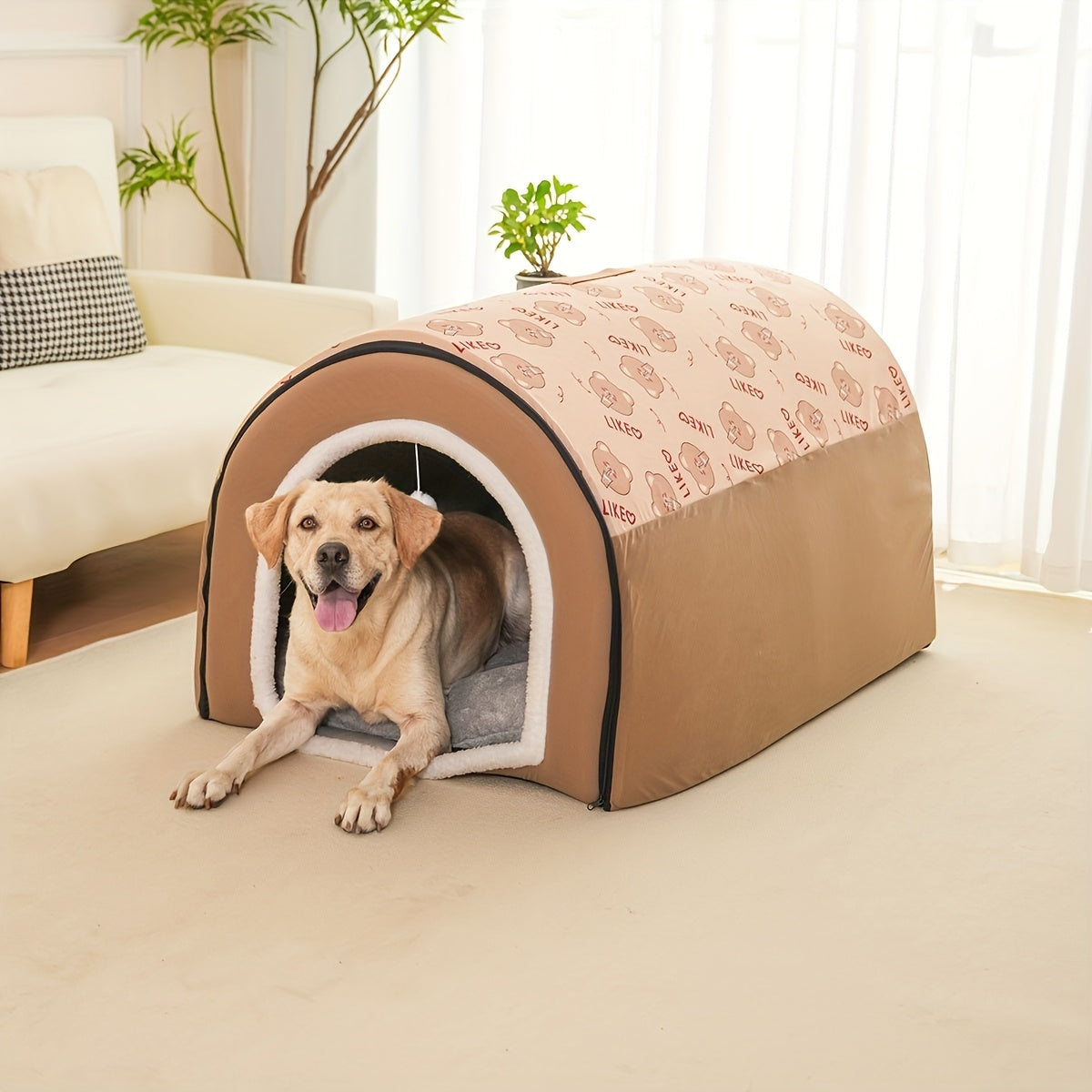 2in 1 All-Season Cozy Pet Bed - Indoor/Outdoor Dog & Cat House, Warm Cave Nest for Small to Large Breeds