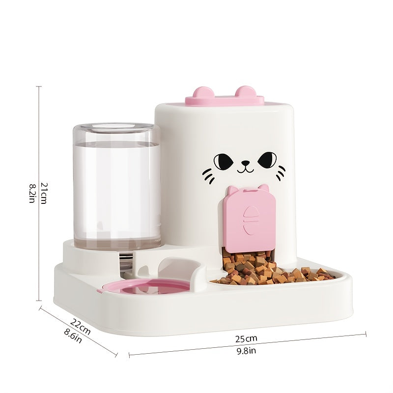 Automatic Cat Feeder And Water Dispenser Set, Plastic Pet Feeding Station, Gravity-Fed Food And Water System, No Battery Needed, with Smart Anti-Wet Design for Cats