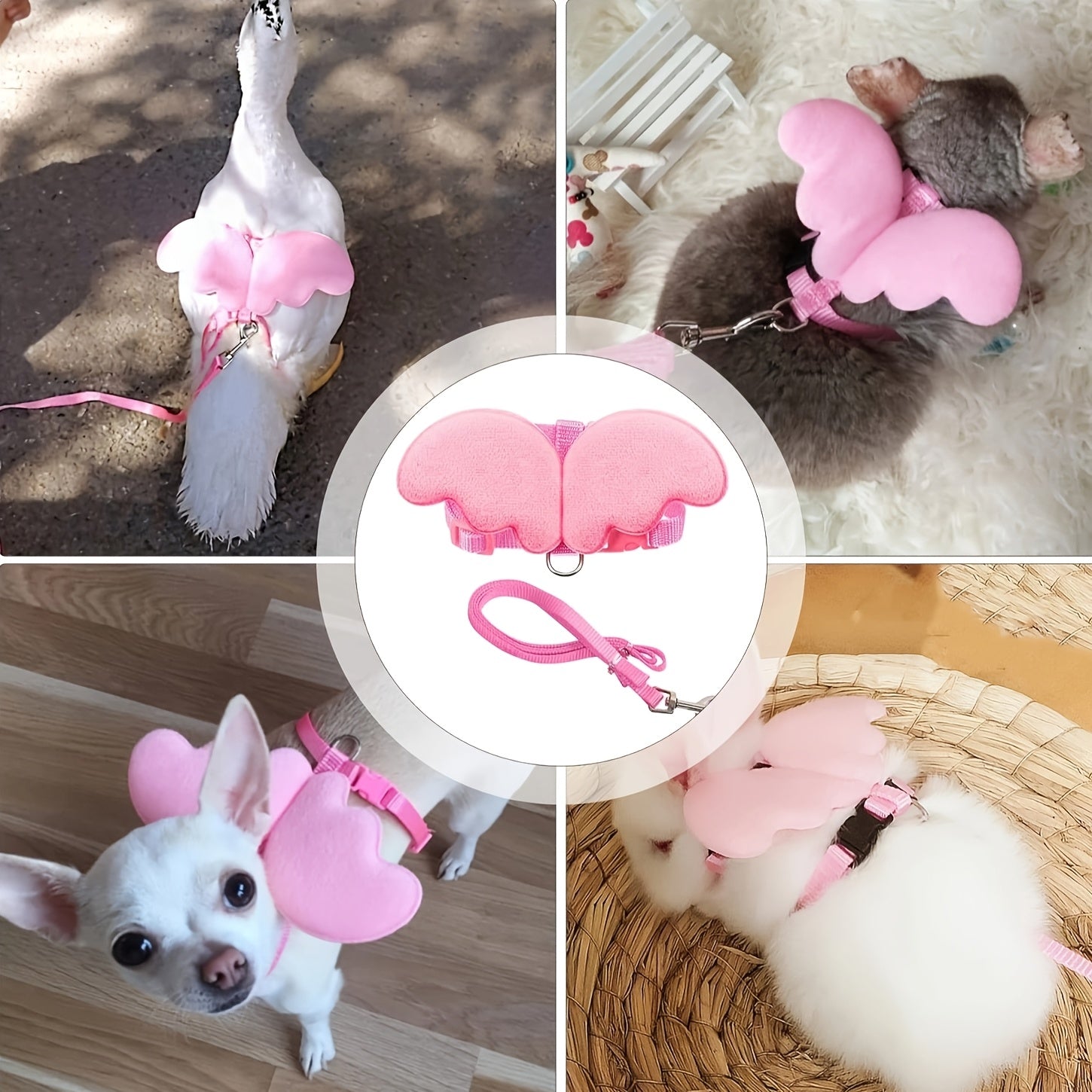 Adjustable Pet Harness and Leash Set with Cute Wings - Comfort Fit Vest for Rabbits, Puppies, Kittens, and Small Animals - Hand-Wash Only