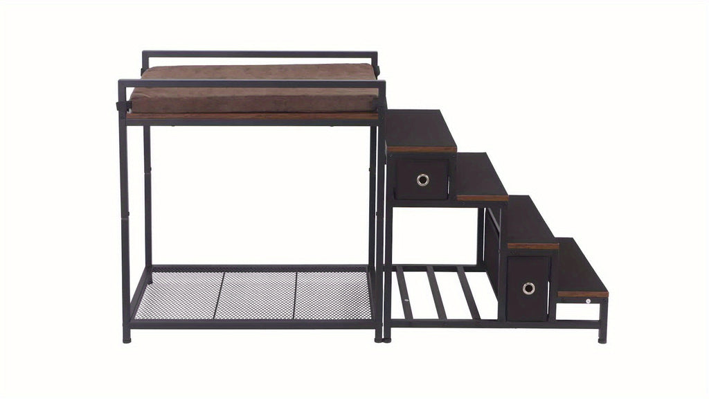 SAUDISM Multi-Level Pet Bunk Bed with Removable Step for Dogs & Cats - Durable Wooden Frame, Cushioned Perch & Window Seat, Indoor Use, Easy Assembly, Black, Perfect for Small to Medium Dogs, Cozy Home Decor, Pet Furniture, M