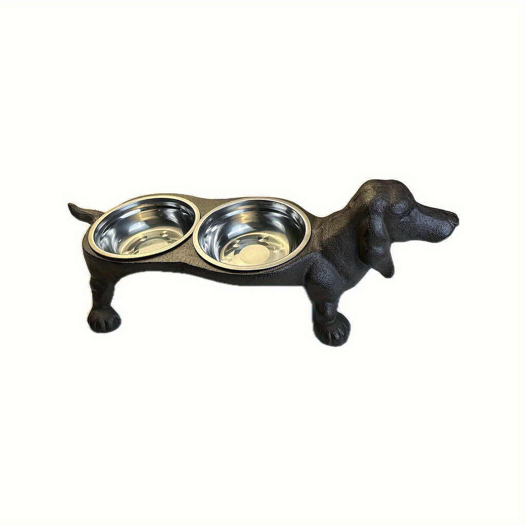 1PC Pet Cast Iron Cat And Dog Bowls Feeding Mat Set, Outdoor And Indoor Use, Cast Iron Decoration Pet Feeding & Watering Station, Stainless Steel Bowl Slip Resistant Raised Edges, Water And Food No Spills, Pet Accessories (Si