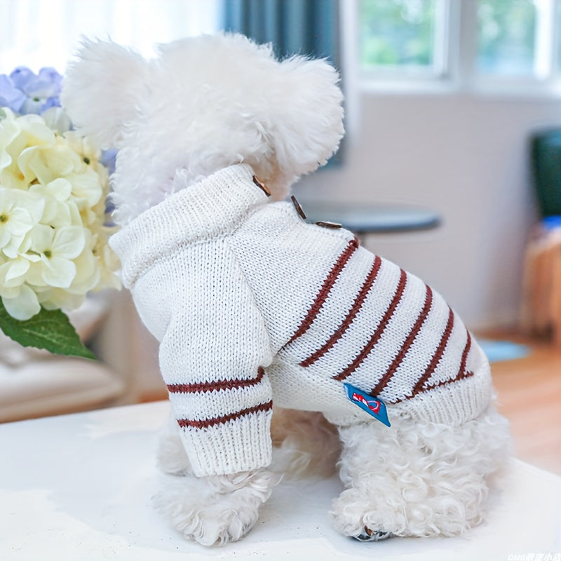 Pawsome Style, Chic French Stripe Knit Sweater for Small Dogs & Cats - Cozy Pullover Pet Apparel for Bichon, Pomeranian, Teddy - Autumn/Winter Collection