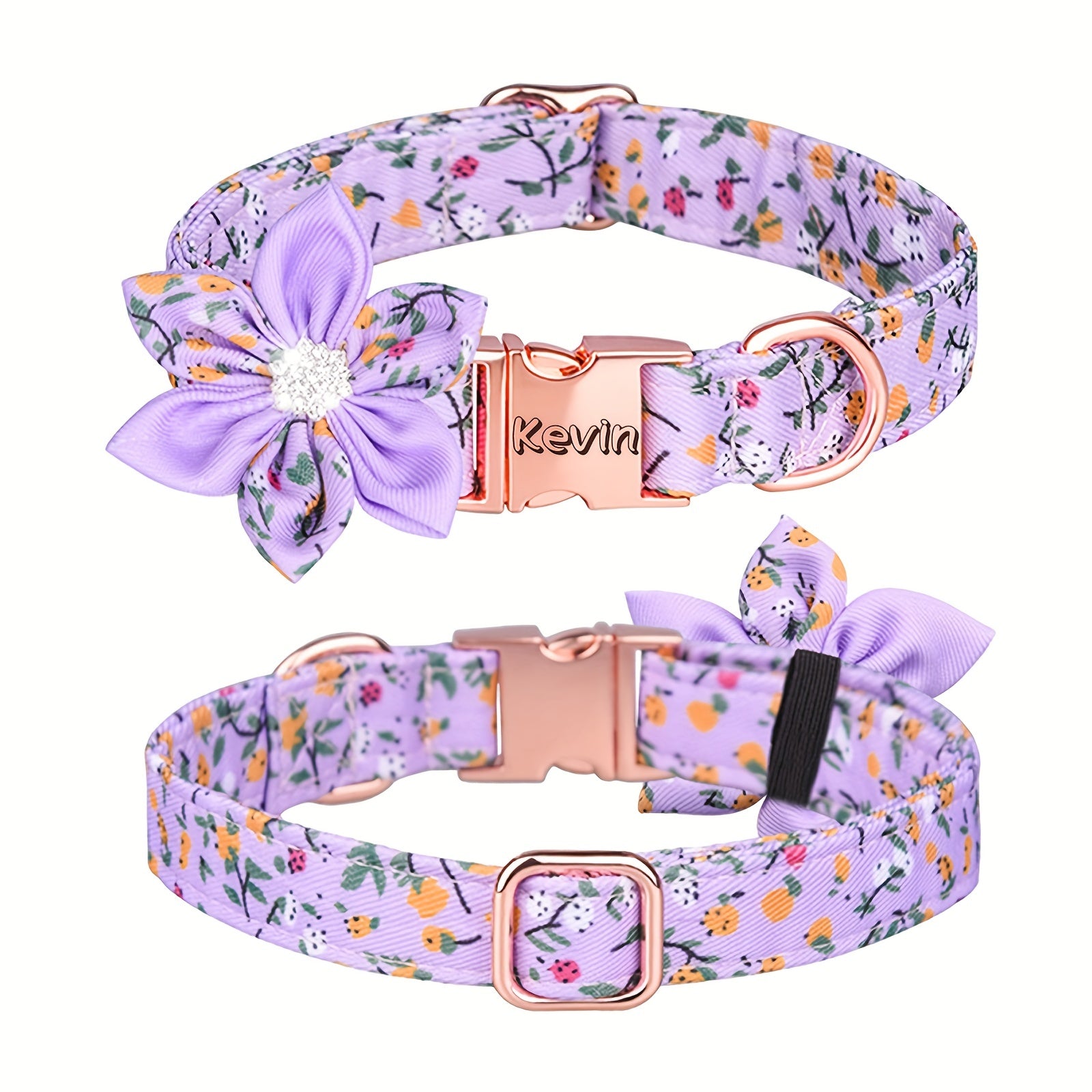 Custom Colorful Rhinestone Flower Dog Collar, Printed Polyester Pet Collar, Engraved Anti-lost Pet Collar, Suitable For Large, Medium And Small Dogs