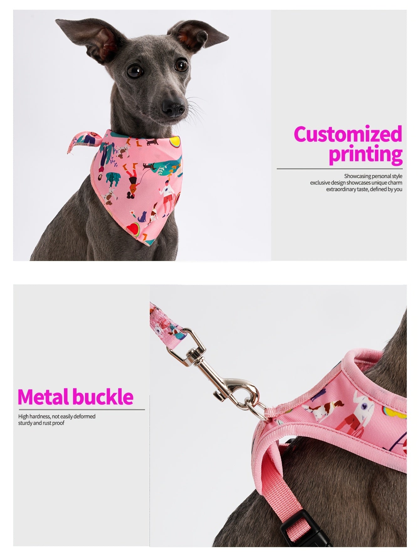 [Dog Walking] 6pcs Pink Love World Dog Walking Gear Set | Adjustable Pet Harness, Leash, Collar, Bow, Flag, Waste Bag Holder | Polyester Fiber | 4 Ft Leash, Uncharged | for Small to Large Dogs | Without Battery