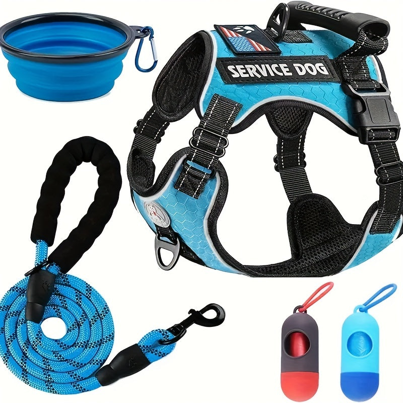 Heavy Duty Dog Harness And Leash Set With Poop Bag Dispenser And Bowl