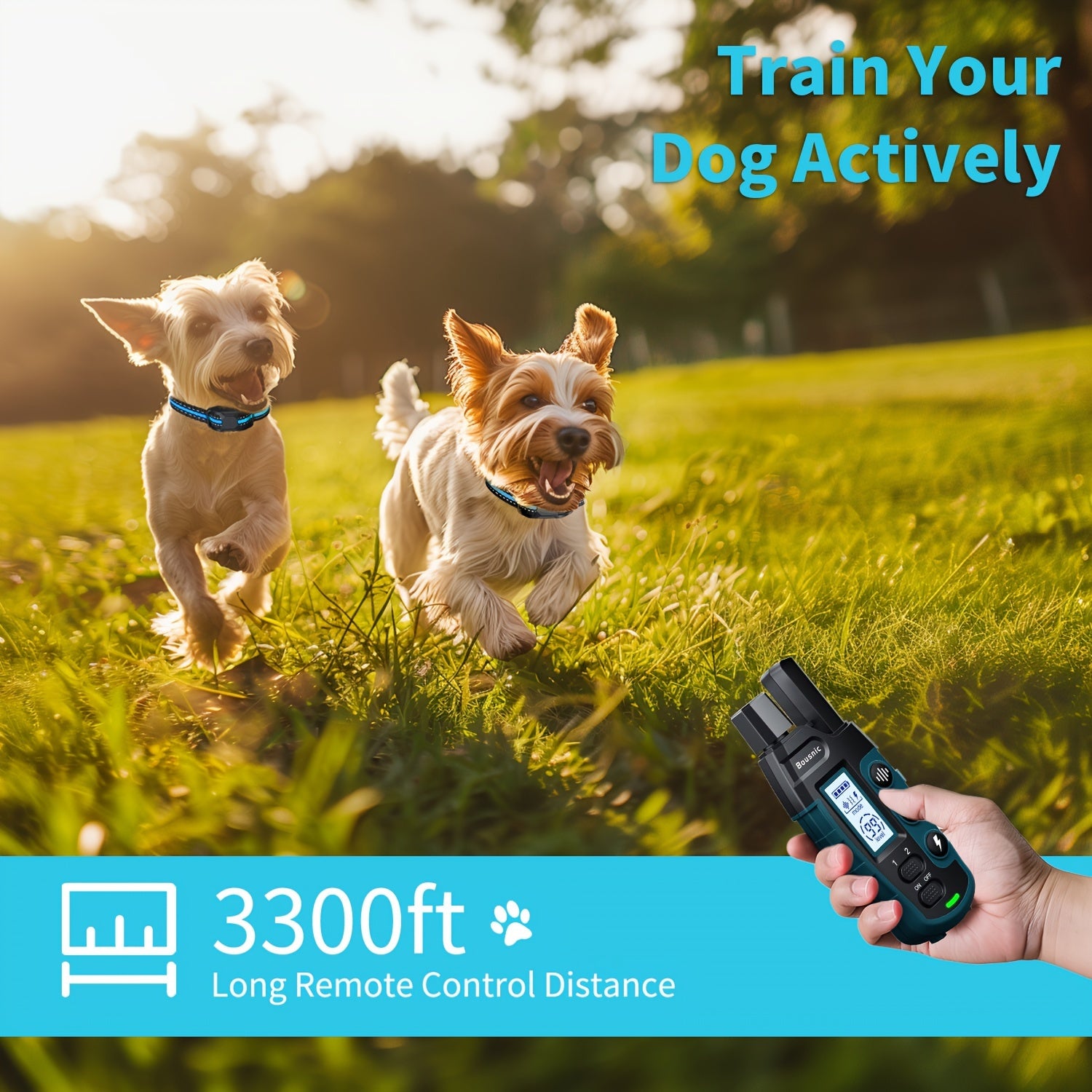 Adjustable Nylon Dog Training Collar with Remote, Electronic Rechargeable Pet Collar for Small to Large Dogs 5lbs to 120lbs, 24 Inch Strap, Waterproof and Shock-Proof