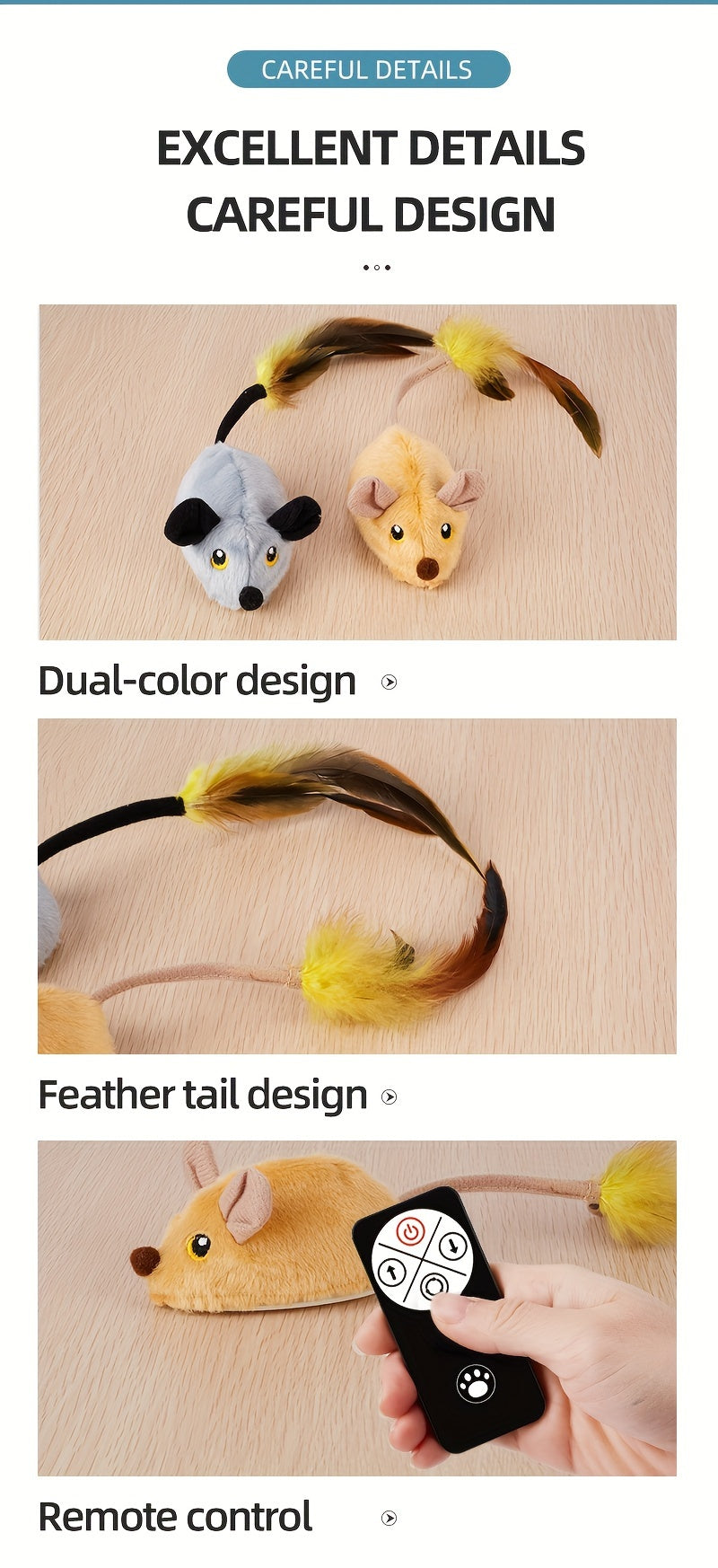 Rechargeable Remote Control Cat Toy - Interactive Electric Mouse with Feather Tail, Automatic Movement, and USB Charging - Fun and Engaging Pet Toy for All Varieties of Cats