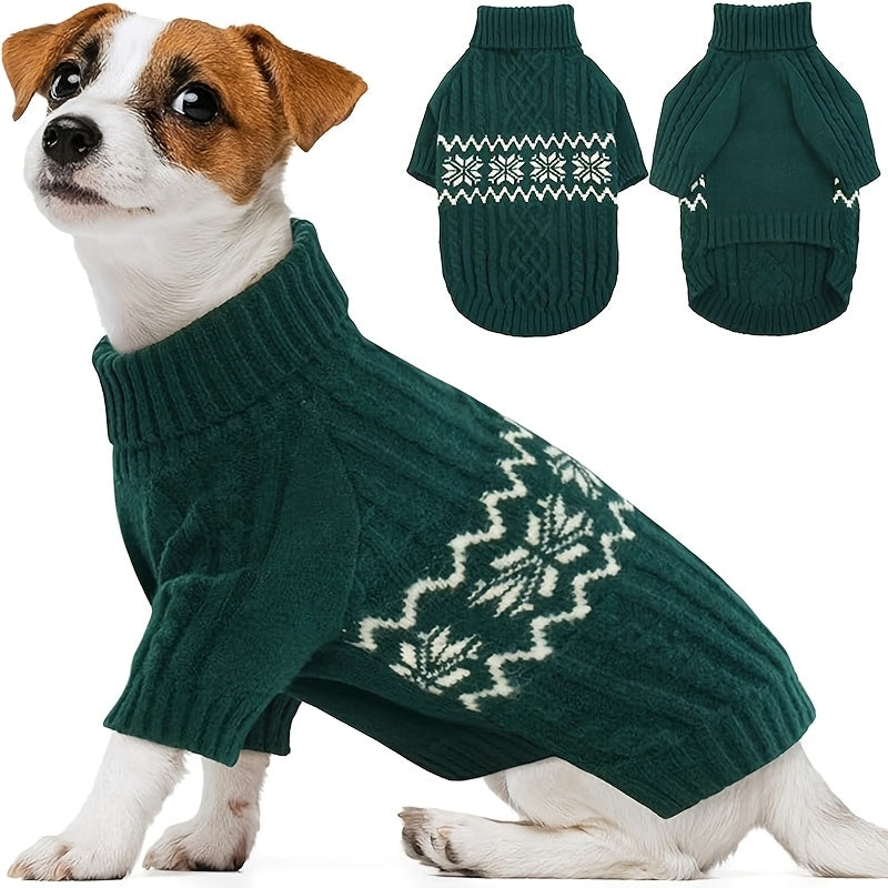 [Machine Washable Acrylic Blend Apparel] Cozy Christmas Dog Sweater - Acrylic Blend Knit Pet Apparel with Turtleneck and Sleeves, Machine Washable, All-Season Pullover for Small, Medium, Large Breeds