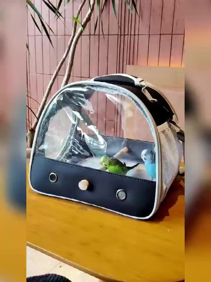 1pc Bird Carrier Cage, Portable Clear Small Bird Carrying Cage With Standing Wooden Perch And Soft Mat, Airline Approved Outdoor Bird Travel Cage