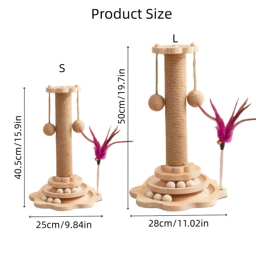 [Sisal Cat Scratching Post] Durable Sisal Cat Scratching Post & Climbing Tower | Dual-Sided Scratching Pillar with Circular Platforms, Space-Saving Vertical Design, Natural Wood Base | Indoor Cat Tree Alternative, Pet Play St