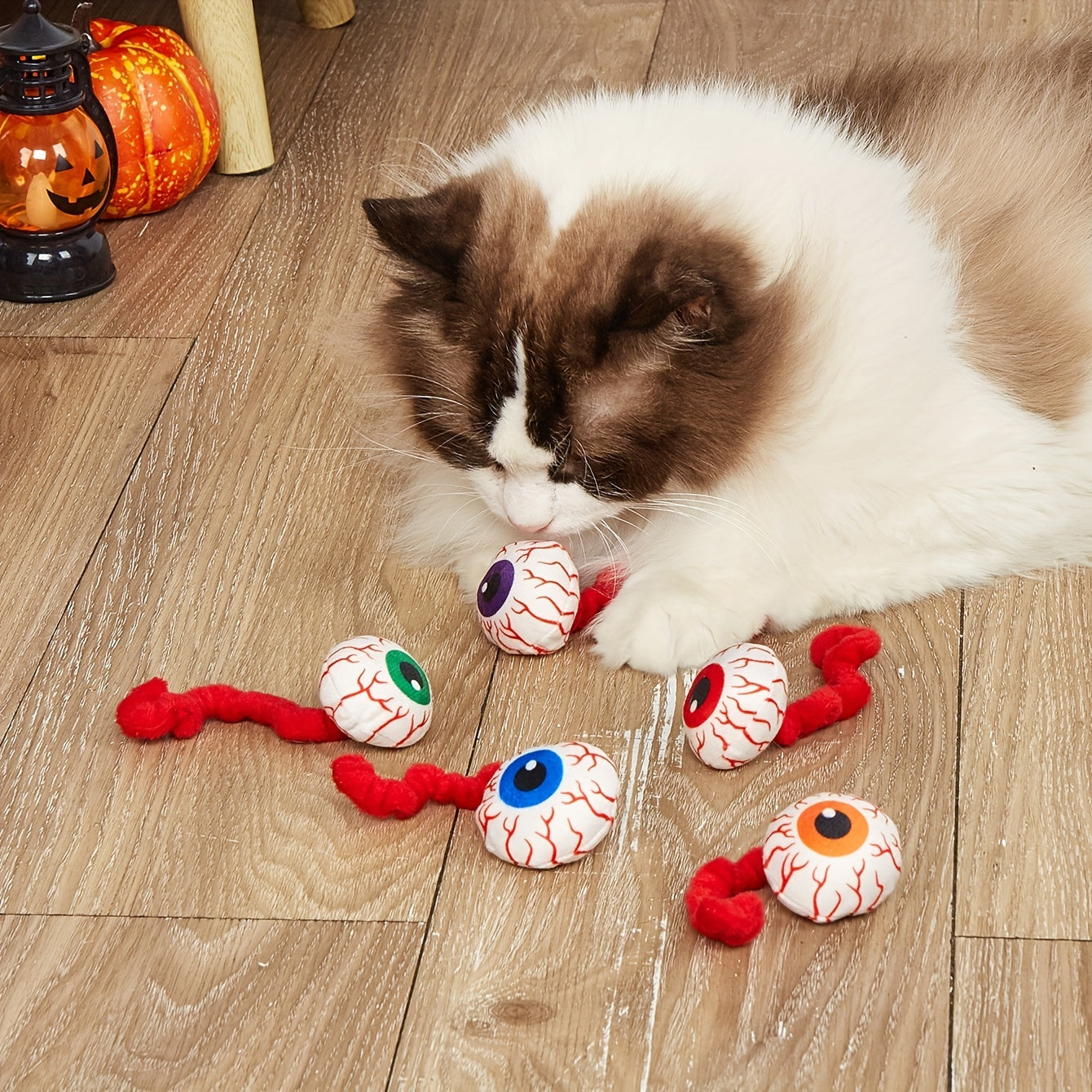 Plush Eyeball Halloween Pet Toys with Cat Grass Sound Chewing Toys Halloween Cat Toys