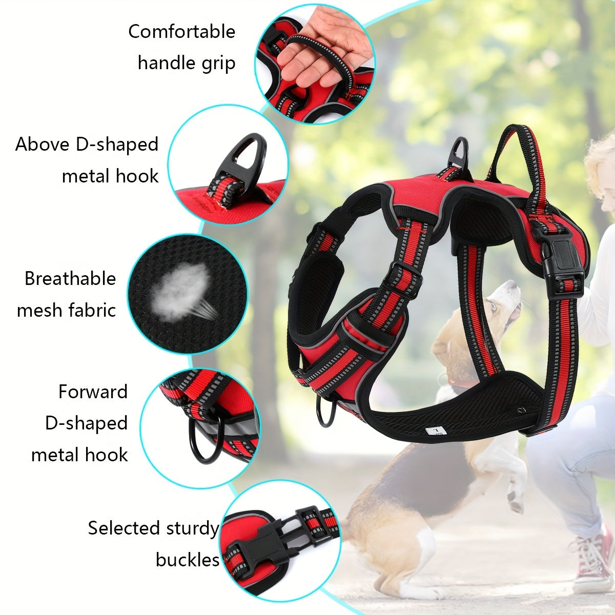 Ultimate Comfort Pet Harness - Adjustable Soft Padded No-Choke Reflective Vest with Easy Control Handle, 2 Leash Clips, and Breathable Oxford Fabric for Small, Medium, and Large Dogs