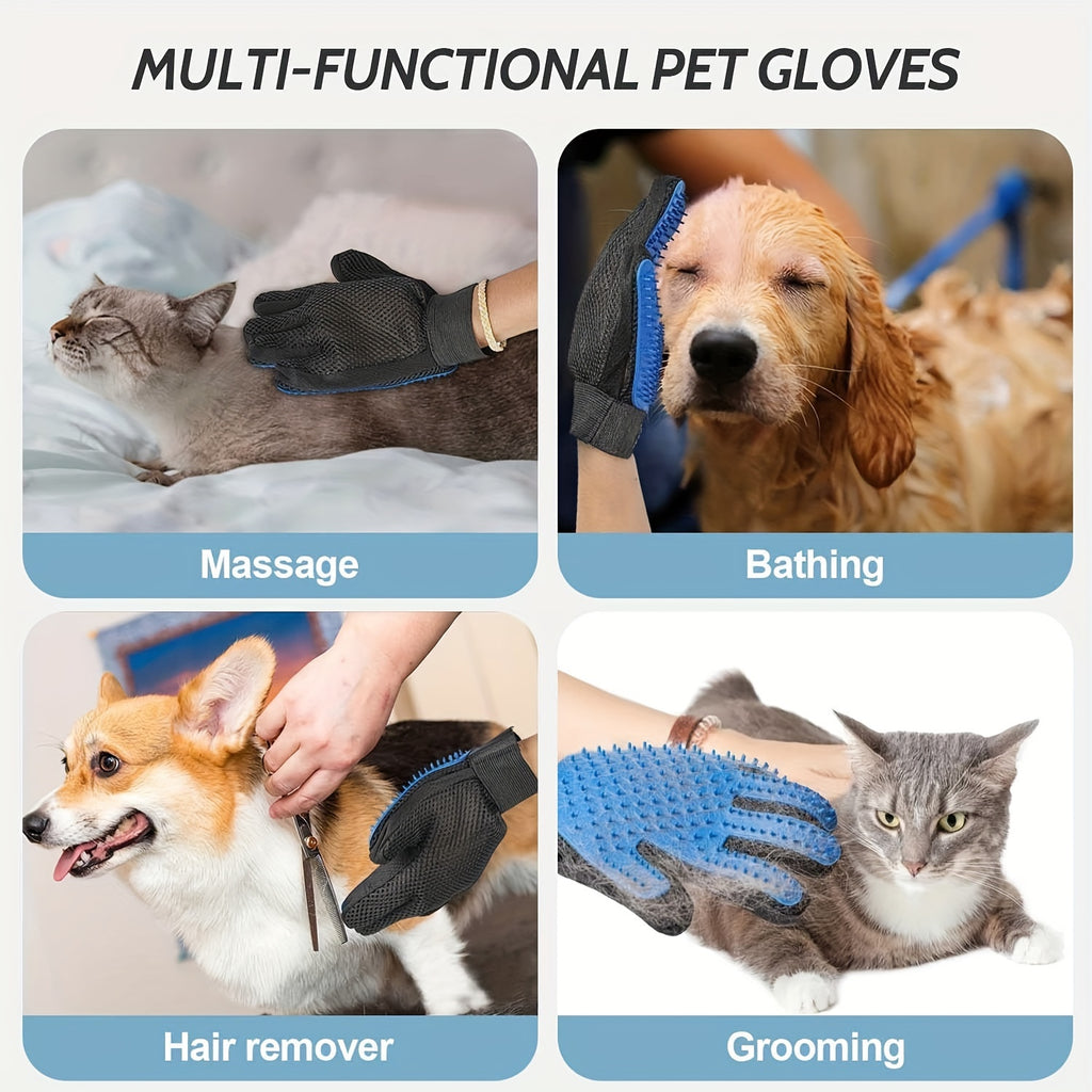 2pcs Pet Glove, Pet Grooming Bathing Washing Hair Remover Brush Fur Mitts, For Cat Dog Horse Rabbit Animal