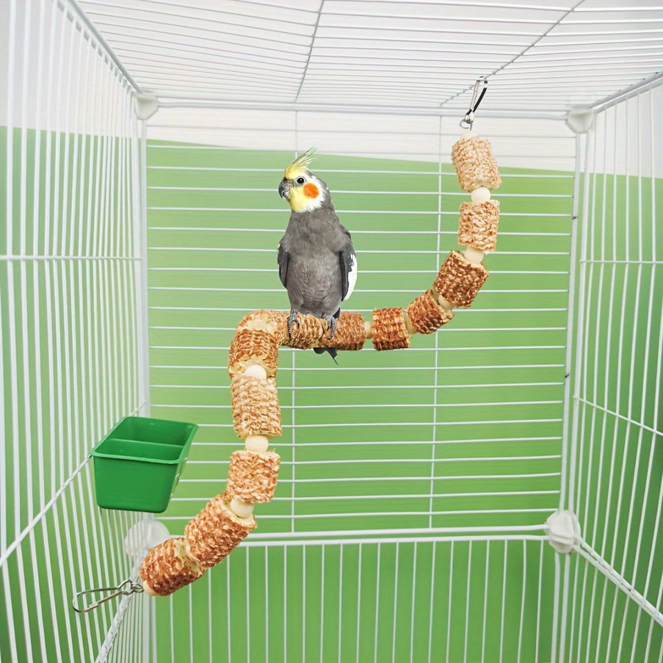 [2pcs Natural Bird Cage Supplies] 2pcs Natural Parrot Bird Cage Supplies, Bird Swing Toy, Natural Corn Cone, Bird Chewing Toy, Climbing Hanging Bridge Toy, Provide Exercise And Entertainment For Birds