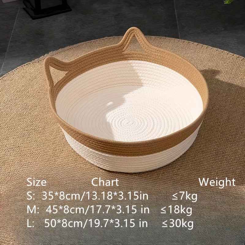 Handwoven Nylon Cat Bed with Cozy Warm Mat, Scratch-Resistant Elevated Basket for Cats, Universal All-Season Pet Furniture
