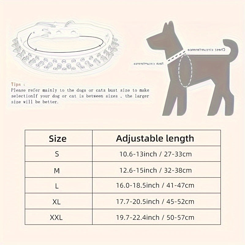1pc Adjustable Studded Rivet Faux Leather Dog Collar - Durable, Anti-Bite, Comfortable Pet Collar with D-Ring for Dogs - Basic, Stylish, and Easy to Clean